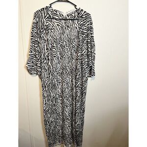 Chicos Size 2 Large Zebra Print open front‎ duster cardigan Long Half sleeves